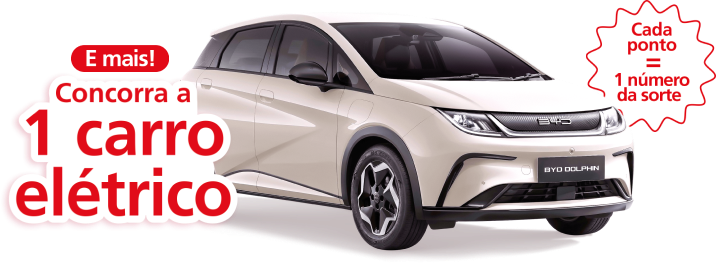 E mais! Concorra a 1 carro elétrico. Cada ponto = 1 número da sorte